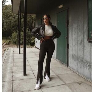 Alo High Waist Split Hem Flare Leggings Black M Yoga Pants Bootcut